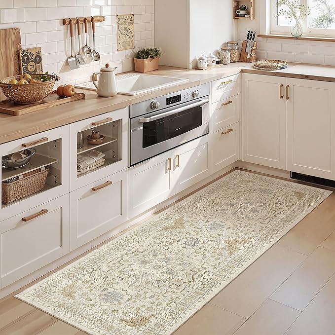 Madane Hallway Runner Rug - 2x5 Rug Runner Washable Runner Rugs Non-Slip Low-Pile Kitchen Runner Rug Laundry Room Rug Throw Carpet for Entrance Bedroom Living Room (2'x5', Beige/Blue)
