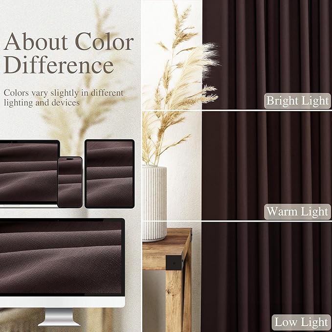 Coffee Brown Linen Curtains for Living Room 94 Inches Long Light Filtering Semi Sheer Curtain Back Tab Rod Pocket Luxury Modern Rustic Home Decor Neutral Drapes for Bedroom Dinner Room 52x94, 2 Panels