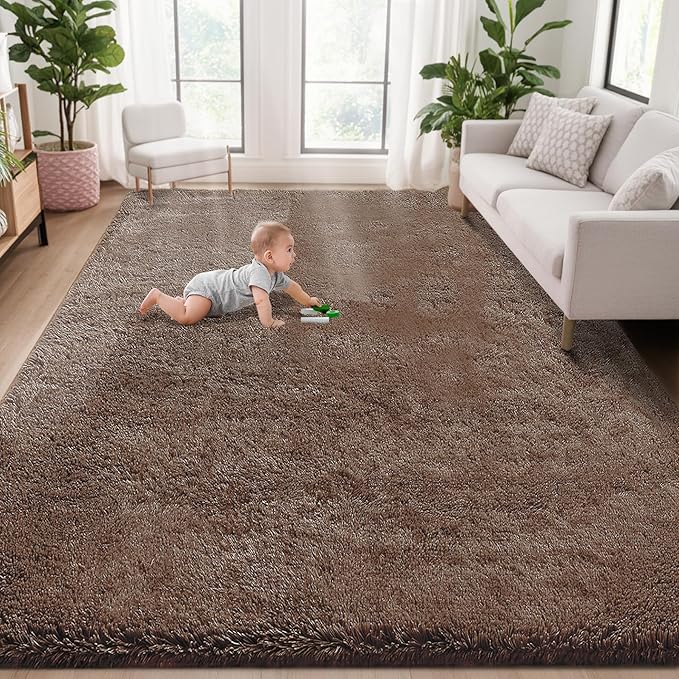 5x8 Area Rug for Living Room: Fluffy Shag Soft Washable Rugs Fuzzy Plush Indoor Carpet for Bedroom Nursery Playroom Dorm Kids Girls Boys Room (Coffee, 5'x8')
