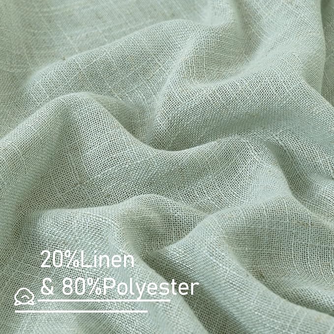 LAMIT Living Room Linen Curtains 95 Inch for Bedroom, Back Tab and Rod Pocket Linen Textured Sheer Curtains Light Filtering Burlap Drapes for Farmhouse, 2 Panels, 52 x 95 Inch, Light Sage