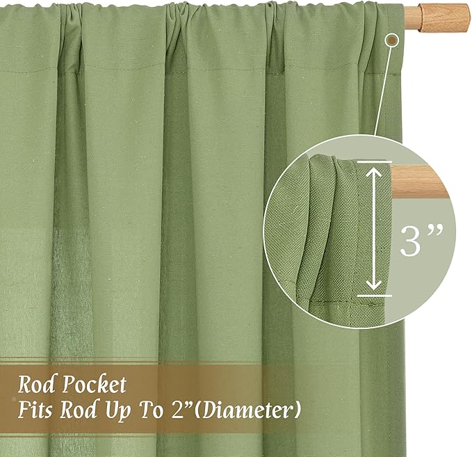 LAMIT Sage Green Linen Curtains for Living Room 84 inch Length 2 Panels, Light Filtering Privacy Panels Rod Pocket Neutral Privacy Drapes for Bedroom/Sliding Glass Door, 52 x 84 Inch