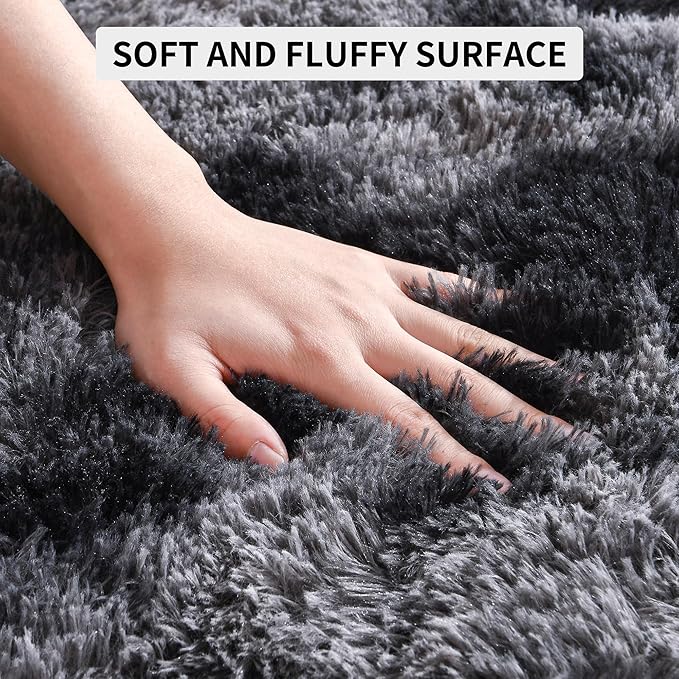 Tepook Area Rugs 9x12 for Living Room, Super Soft Fluffy Rugs for Bedroom, Modern Shaggy Rug Fuzzy Carpets for Kids, Plush Indoor Nursery Home Decor Rug with Non-Slip Bottom, Tie-Dyed Dark Grey