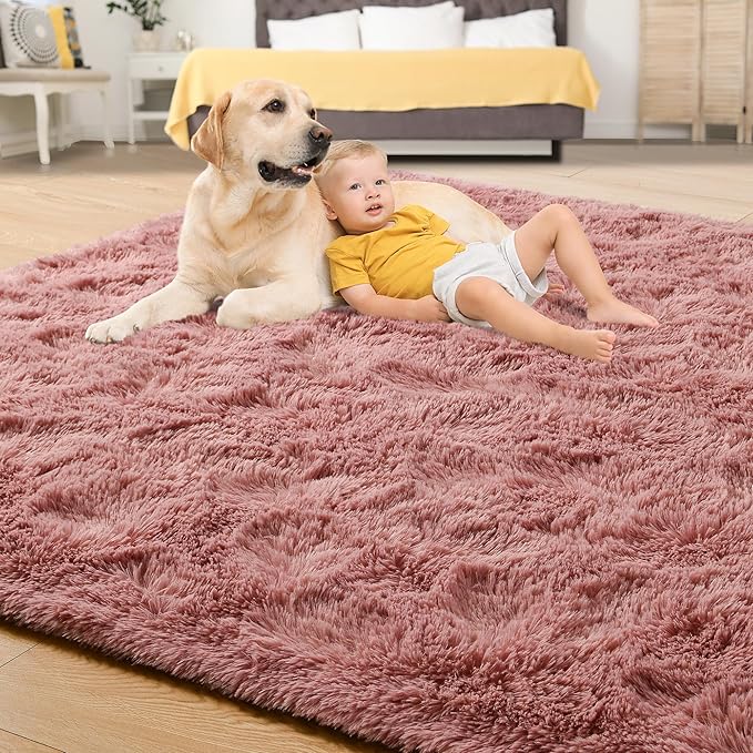 Tepook Area Rugs 9x12 for Living Room, Super Soft Fluffy Rugs for Bedroom, Modern Shaggy Rug Fuzzy Carpets for Kids, Plush Indoor Nursery Home Decor Rug with Non-Slip Bottom, Blush