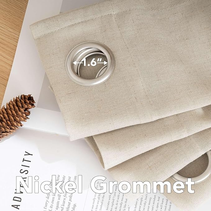 H.VERSAILTEX Luxurious Natural Linen Curtains - 2 Pieces - Total Size 104 Inch Wide (52 Inch Each Panel) - Light Filtering Solid Drapes for Window Grommet Top (Set of 2, 52 by 63Inch, Angora)