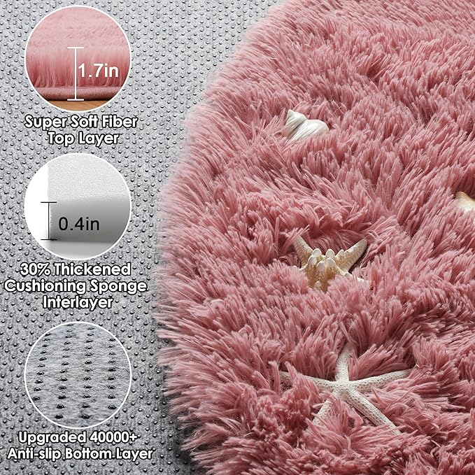 ONASAR Blush Round Area Rugs 4ft for Bedroom Living Room, Fluffy Circle Rug for Kids Girls Boys Teen, Soft Plush Shaggy Carpet for Nursery Dorm Classroom Playroom Home Decor Aesthetic
