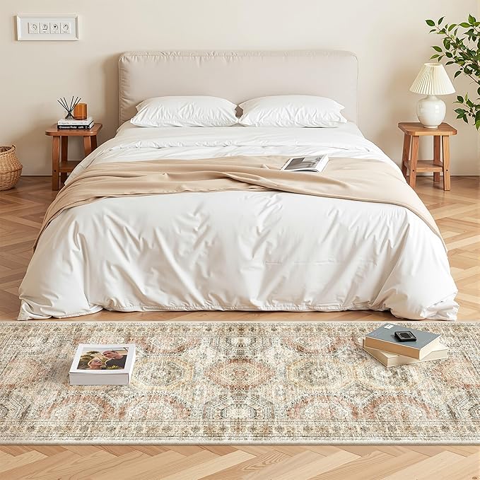 2x5 Rug Runner Washable for Entryway, Soft Bathroom Rugs with Non-Slip Backing, Abstract Low Pile Hallway Runner, Vintage Small Kitchen Carpet for Stair, Laundry Room(2'x5', Brown/Pink)