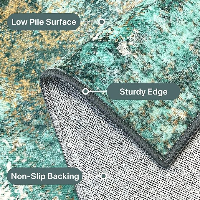 Runner Rug for Hallway Kitchen, 2x6 Machine Washable Runners Rug for Entryway, Soft Modern Abstract Throw Rugs, Low Pile Floor Cover with Non Slip Backing, Turquoise