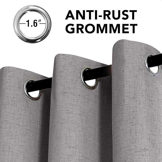 H.VERSAILTEX Linen Curtains 100% Blackout Curtains for Bedroom 54 inch Long Full Light Blocking Nature Linen Blended Window Curtains for Living Room Nickel Grommet (2 Panels, Heathered Dove)