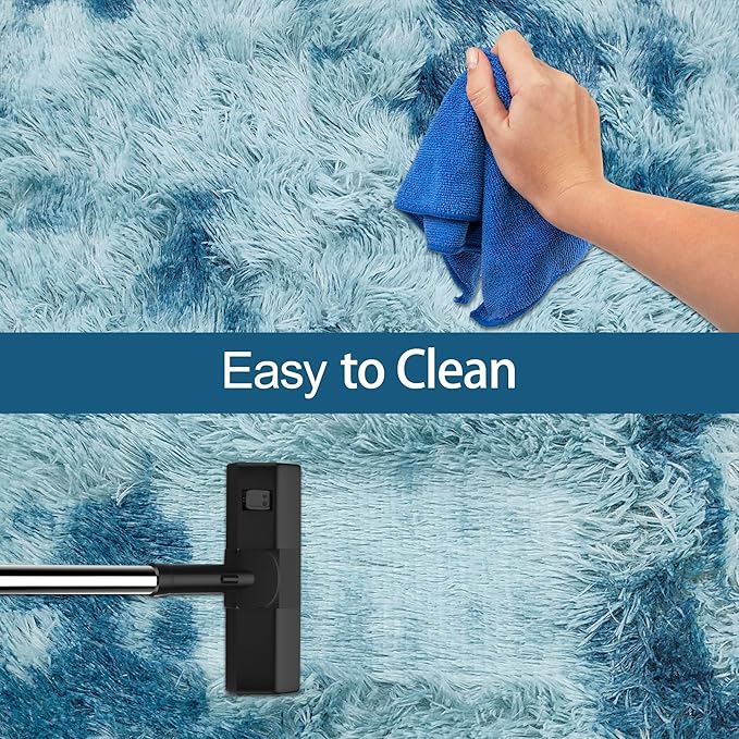 Super Soft Fluffy Living Room Area Rug 2x6 ft Tie-Dyed Light Blue Shaggy Furry Carpet Washable Non-Slip Floor Rugs Bedroom Bedside Nursery Rug Fuzzy Girls Boy Dorm Home Decor Aesthetic