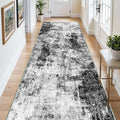 4x10 Wide Washable Runner Rug: Easy-to-Clean Runners for Hallway Entryway Kitchen Bedroom Living Room - Stain and Water Resistant Rugs with Non-Slip Backing - Soft Low-Pile Carpet Black Grey