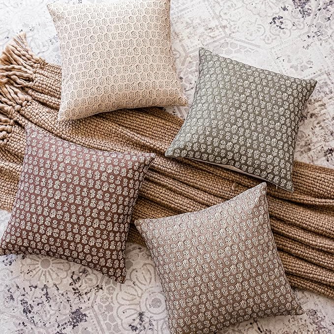 Foindtower Set of 2 Decorative Vintage Floral Print Throw Pillow Covers Neutral Modern Farmhouse Cushion Covers Boho Home Decor for Sofa Couch Chair Bedroom Living Room,24×24 Inch,Wine Red
