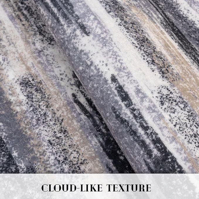 Lansny Modern Abstract 4x6 Living Room Washable Rug Non-Slip Soft Bedroom Area Rug Grey Black Multi Thin Print Faux Wool Floor Carpet Throw Rugs for Nursery Playroom Dining Room Indoor Home Decor