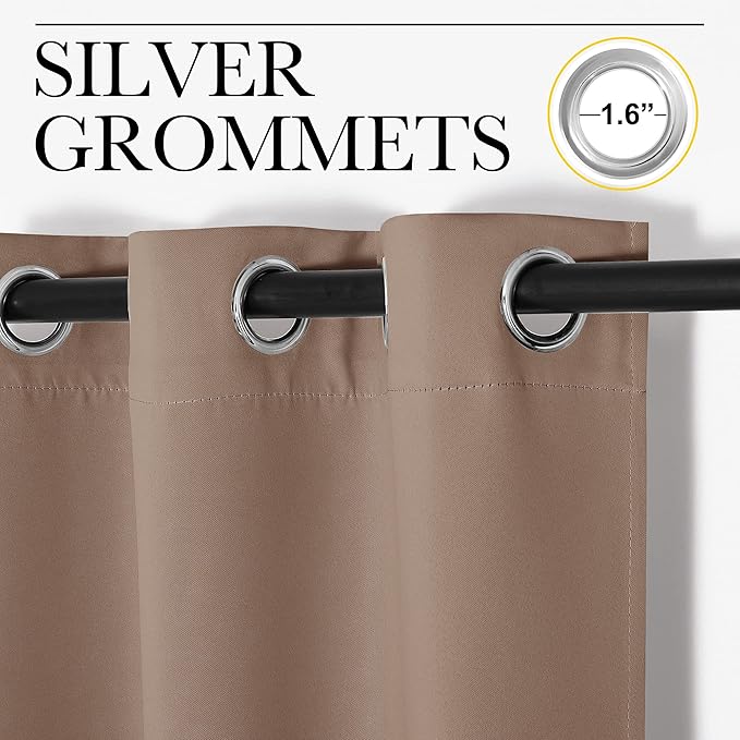 NICETOWN Bedroom Blackout Curtains and Drapes, Set of 2, 55 by 108 Inch, Cappuccino, Window Treatment Thermal Insulated Solid Grommet Blackout Draperies for Bedroom
