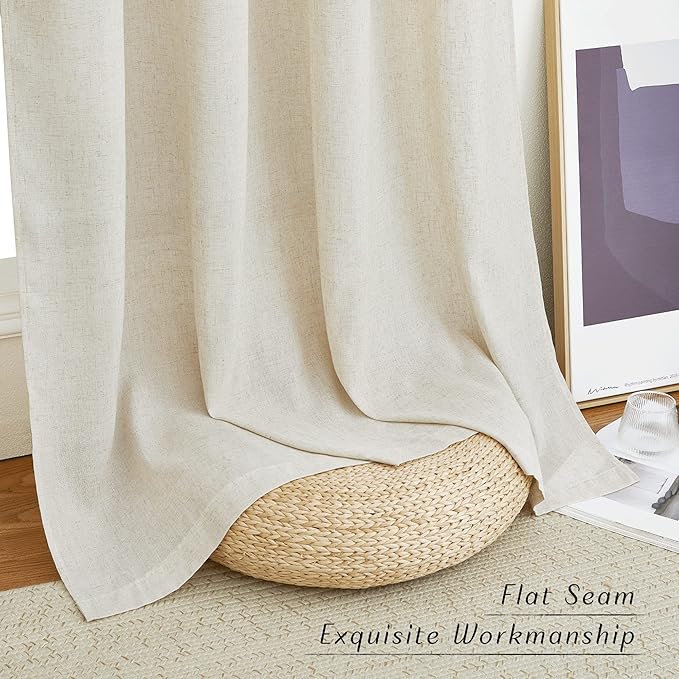 NICETOWN Natural Thick Linen Curtains 72" Length, Grommet Privacy Window Treatments Linen Weave with Light Penetration Vertical Drapes for Farmhouse/Home Office, W42 x L72, 2 Panels