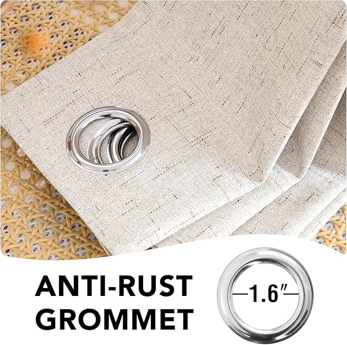 H.VERSAILTEX Linen Blackout Curtains 54 Inches Long 100% Blackout Thermal Insulated Textured Linen Look Curtain Draperies Anti-Rust Grommet, Energy Saving with White Liner, 2 Panels, Natural