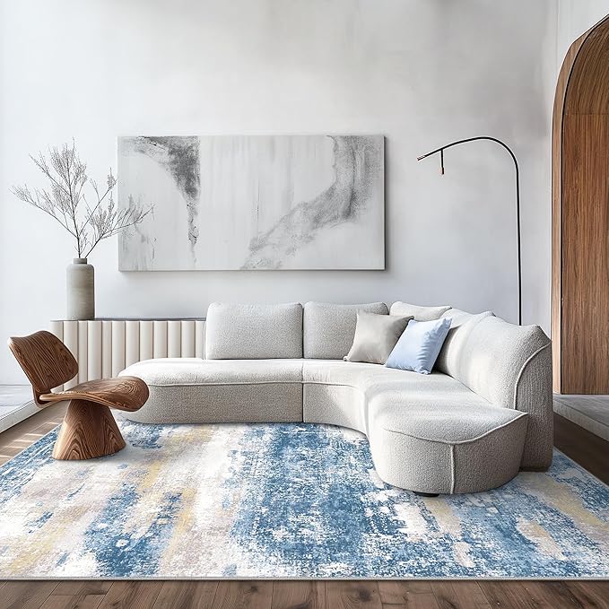 BEIMO Area Rugs 8x10 for Living Room Bedroom, Modern Abstract Machine Washable Soft Blue Cream Rug, Floor Carpet with Non Slip Backing for Dining Room