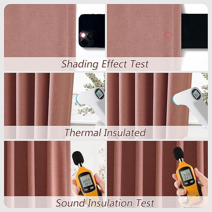 Guken 100% Blackout Curtains 84 Inch Length 2 Panels Set for Girls Bedroom Back Tab Thermal Insulated Black Out Linen Drapes Room Darkening Window Curtains 84 Inches Long,Dusty Rose