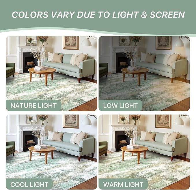 BEIMO Runner Rug for Hallway Kitchen, 2'6"x12' Machine Washable Runners Rug for Entryway, Soft Modern Abstract Throw Rugs, Low Pile Floor Cover with Non Slip Backing, Light Green