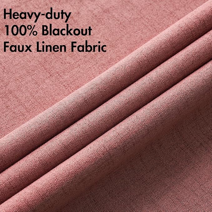 MIULEE 100% Blackout Linen Textured Curtains for Bedroom Solid Thermal Insulated Dusty Rose Grommet Room Darkening Curtains & Drapes Luxury Decor for Living Room Nursery 52 x 108 Inch (2 Panels)