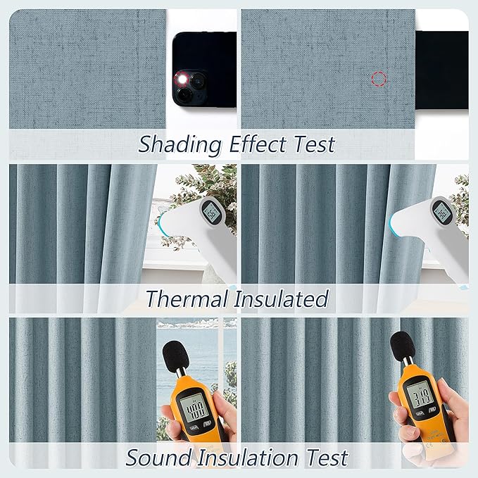 Guken Blue 100% Blackout Linen Curtains 84 Inch Length 2 Panels Set for Living Room Bedroom Back Tab Thermal Insulated Black Out Drapes Room Darkening Window Curtains 84 Inches Long Dusty Blue