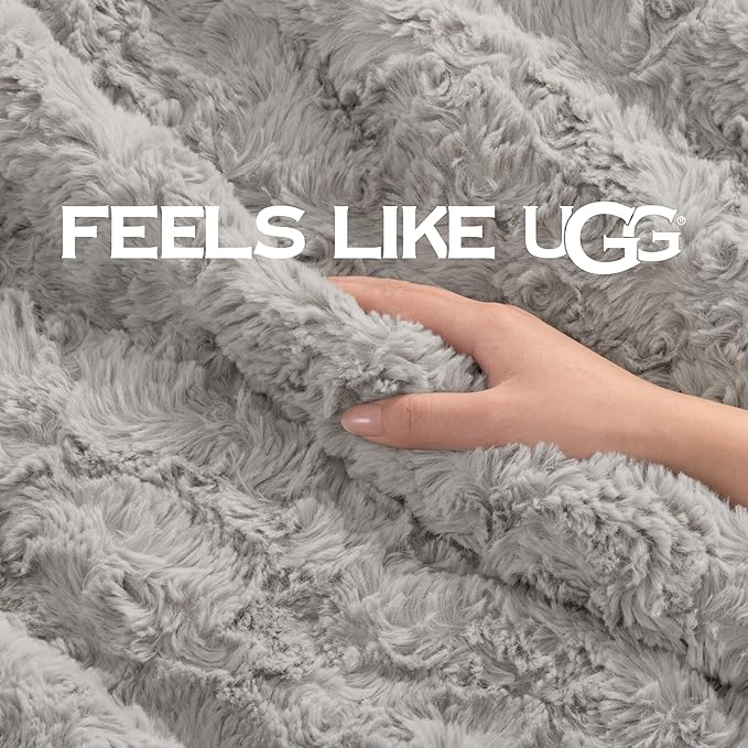 UGG Adalee Faux Fur King Size Blanket, Warm Cozy Blanket, Extra Large Throw for Sofa, Bedding for California King Size Bed, Cute Room Decor, 110" x 90", Seal Grey