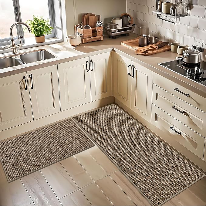 BEQHAUSE Kitchen Rugs 24"x36", Non-Slip Kitchen Mats for Floor, Super Absorbent and Stain Resistant Kitchen Rugs, Machine Washable Rugs for Kitchen, Hallway, Laundry & Sink, Taupe