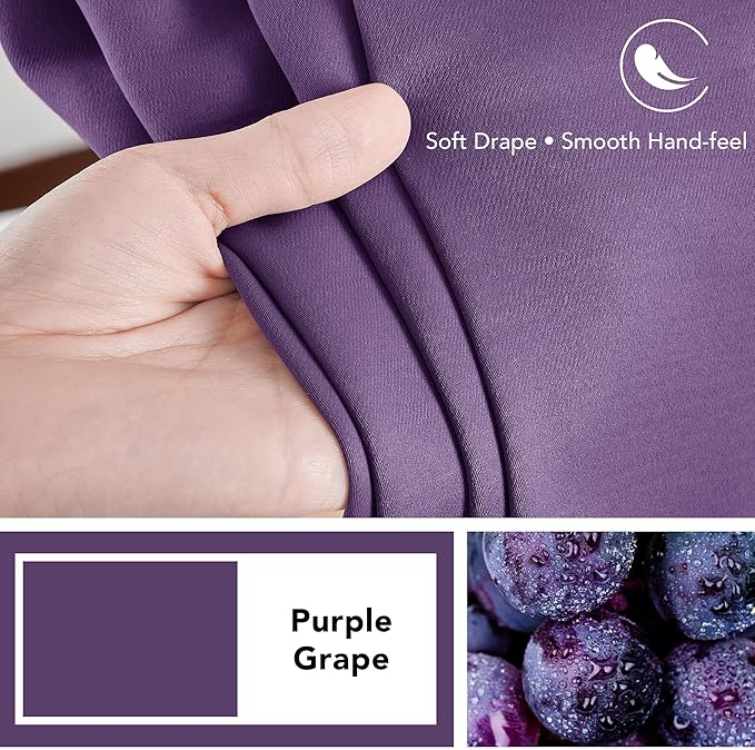 Deconovo Short Blackout Curtains for Small Windows Thermal Insulated Rod Pocket and Back Tab Curtains 42Wx45L Inch Purple Grape 2 Panels