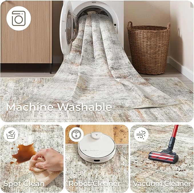 Long Hallway Runner Rug- Carpet Runners for Hallway 12ft, Anti Slip Backing Washable Rug Runner for Bathroom, Entrance, Living Room, Soft Low Pile Modern Rug Runner(2'x12', Grey/Rust)
