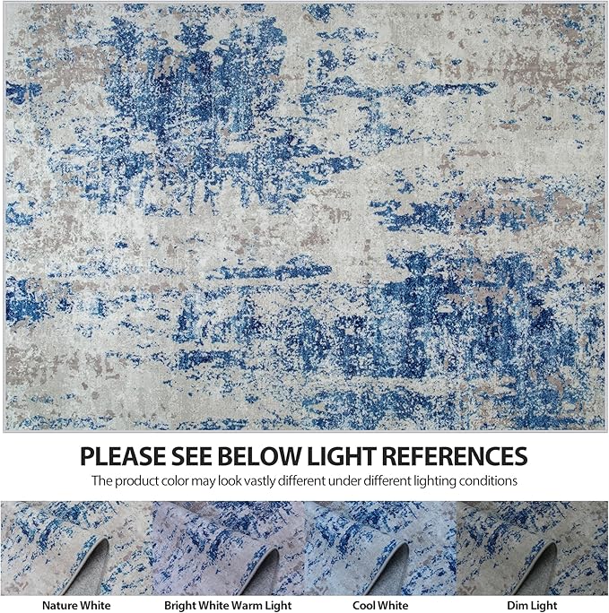 9x12 Area Rugs for Living Room Rug Washable: Abstract Large Rug for Dining Room Bedroom Carpet Non Slip 9 by 12 Indoor Modern Nursery Home Office Blue Grey White