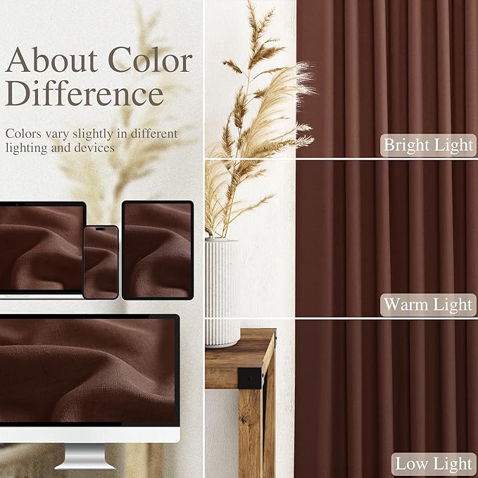 Rustic Brown Linen Curtains 63 Inches Long 2 Panel Sets for Living Room Bedroom Rod Pocket Back Tab Light Filtering Drape for Kitchen Window Short Protect Privacy Curtain Modern Farmhouse Decor 52x63