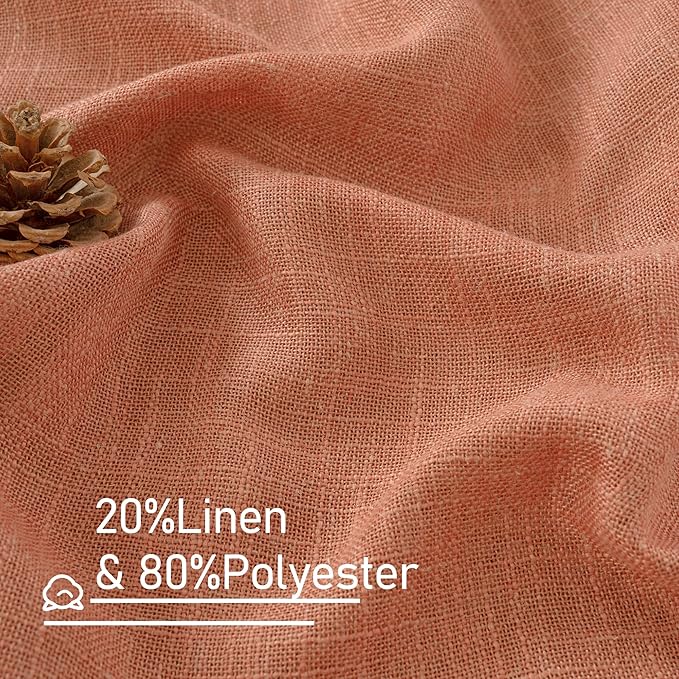 LAMIT Terracotta Linen Curtains for Living Room 84 inch Length 2 Panels, Light Filtering Semi Sheer Panels Back Tab and Rod Pocket Boho Drapes for Bedroom/Farmhouse, 38 x 84 Inch