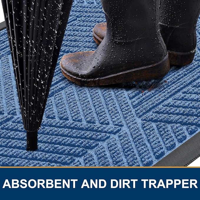 Smiry Front Door Mat Outside Entrance, Heavy Duty Sturdy Natural Rubber Doormat, Trap Dirt and Moisture, Easy Clean Low Profile Welcome Floor Mats for Indoor Outdoor Entry, 71x23 Inch, Blue