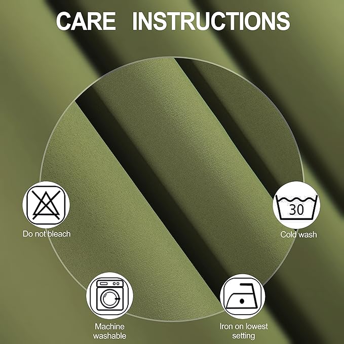 LEMOMO Olive Green Blackout Curtains 52 x 63 Inch Length/Set of 2 Curtain Panels/Thermal Insulated Room Darkening Blackout Curtains for Bedroom