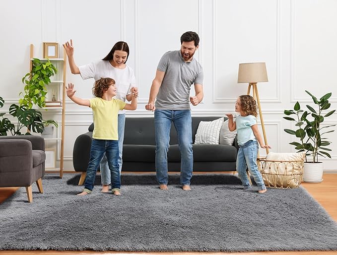 ONASAR Grey 6x9 Area Rugs for Living Room, Gray Large Fluffy Shag Rug for Bedroom, Ultra Soft Plush Big Indoor Floor Carpet for Kids Girls Boys Baby Teen Dorm Nursery Home Decor Aesthetic