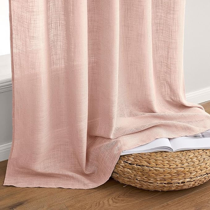 MIULEE Blush Pink Linen Curtains 84 Inch Length 2 Panels for Girls Bedroom Nursery, Soft Thick Linen Textured Window Drapes Semi Sheer Light Filtering Back Tab for Kids Living Room Light Pink Decor