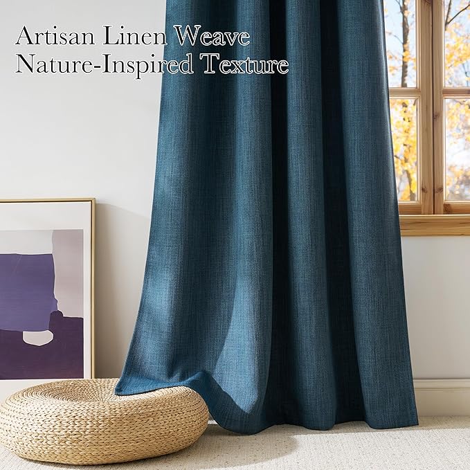 NICETOWN Faux Linen Stone Blue Blackout Curtains 84 inches Long for Living Room - Privacy Panels for Bedroom, Modern Farmhouse Style Easy Care Grommet Top, 2 Panels, W52 by L84