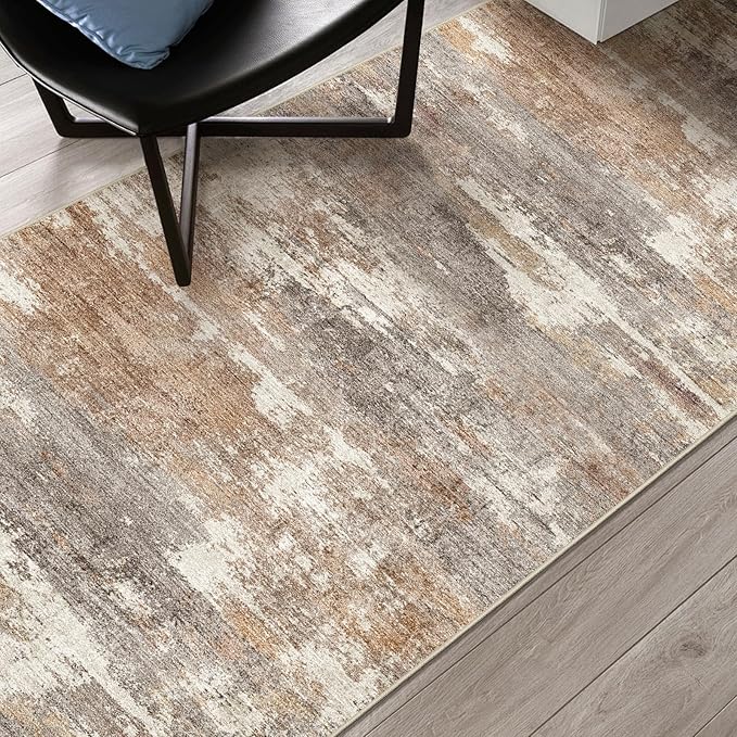 2x6 Washable Kitchen Runner Rug: Modern Abstract Runners for Hallway Soft Non Slip Rugs with Rubber Backing Low Pile Thin Floor Carpet for Entryway Bedroom Bathroom Bedside Indoor(Brown/Brick,2x6)