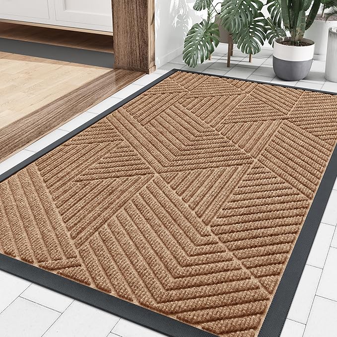 Smiry Front Door Mat Outside Entrance, Heavy Duty Sturdy Natural Rubber Doormat, Trap Dirt and Moisture, Easy Clean Low Profile Mats for Indoor Outdoor Entry, Irregular Triangle (59x30, Coffee)