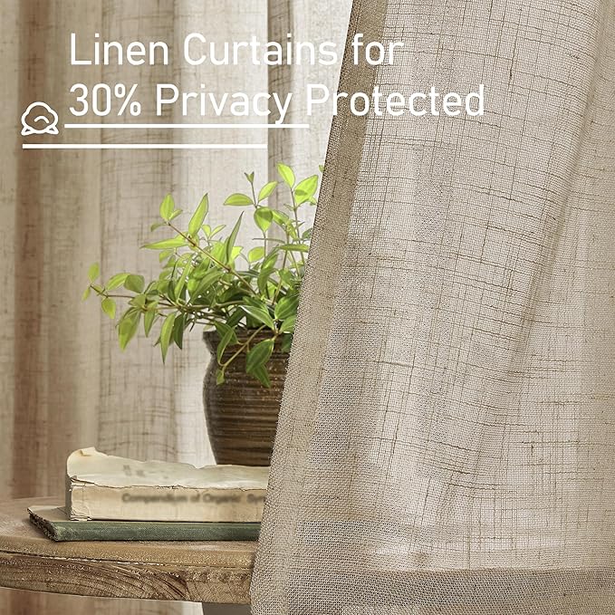 LAMIT Taupe Semi Sheer Window Linen Curtains 63 Inch Length, Light Filtering Panels Back Tab and Rod Pocket Country Decor Drapes for Bedroom/Living Room, 2 Panels, 34 x 63 Inch