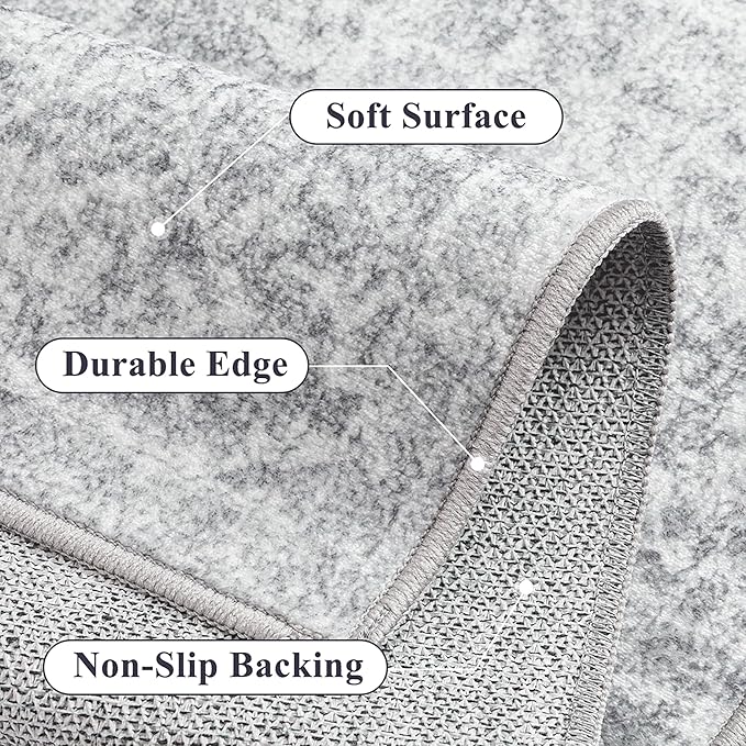PureCozy 2x8 Runner Rug Washable Vintage Indoor Hallway Carpet Non Slip Grey Bedroom Low Pile Kitchen Distressed Long Retro Accent Throw Rug for Bathroom Dining Laundry Living Room