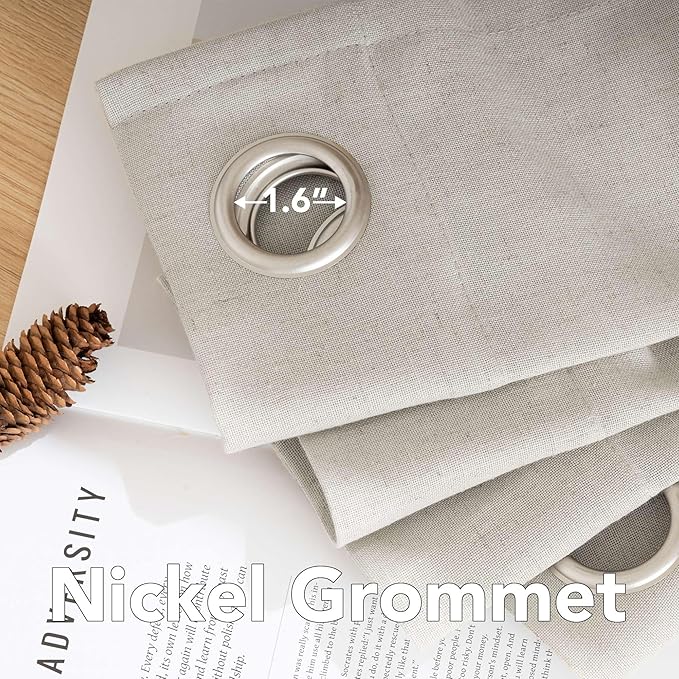 H.VERSAILTEX Living Room Linen Curtains - Semi Sheer, Nickel Grommet, Energy Saving, Light Filtering Panels for Bedroom, Pale Oak, 2 Panels, 52 x 72 Inch