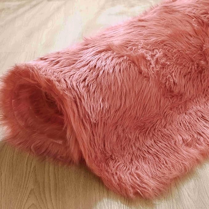 Goolela Pink Area Rug 8x10 Fluffy Fuzzy Furry Rug for Girls Bedroom Faux Sheepskin Fur Soft Plush Shaggy Rectangle