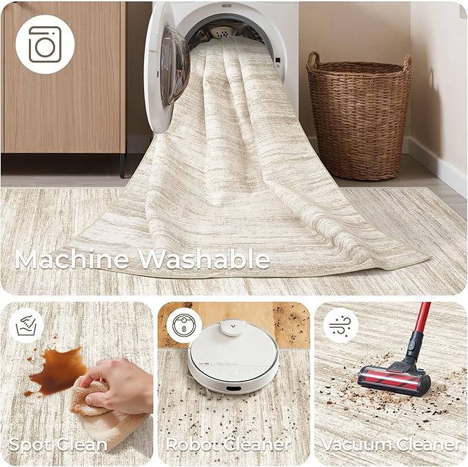 2x6 Runner Rug Non Slip for Entryway, Washable Runners for Kitchen, Soft Thin Hallway Rug for Bedroom, Laundry, Small Stain Resistant Indoor Door Mat(2'x6', Brown/Beige)