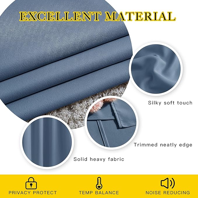 NICETOWN Room Darkening Curtains for Windows - Home Fashion Energy Saving Grommet Top Thermal Insulated Drapes for Bedroom/Patio Door (Stone Blue, 1 Pair, 66 by 90 Inch)