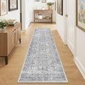 2x6 Hallway Washable Runner Rug - Soft Non Slip Vintage Rugs for Entryway Low-Pile Farmhouse Neutral Kitchen Runners Living Room Floor Mat Stain Resistant Distressed Carpet for Bedroom Bathroom Grey