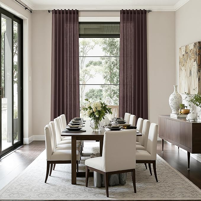 Coffee Brown Linen Curtains for Living Room 126 Inches Long Light Filtering Semi Sheer Curtain Back Tab Modern Rustic Home Decor Neutral Drapes Floor to Ceiling High Window for Bedroom 52x126,2 Panels