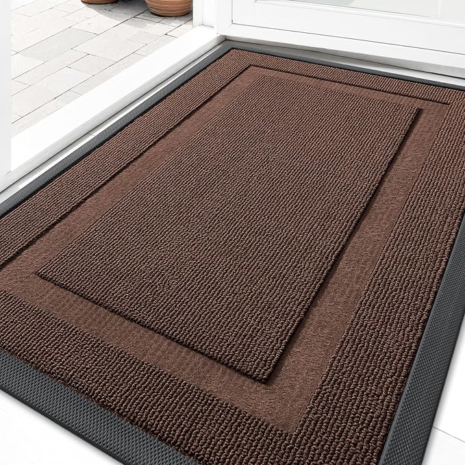 OLANLY Front Door Mat Indoor Outdoor Entrance, Waterproof All-Season, All-Weather Doormat, Sturdy Natural Rubber, Low Profile, Easy Clean Patio Porch Entryway Mat, 33x21, Chocolate Brown