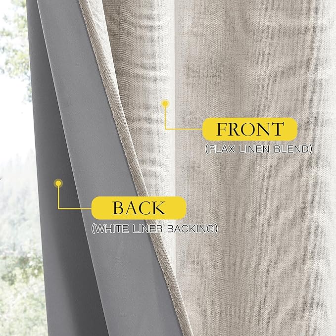 NICETOWN Brich Vintage Open Linen Weave Flax Thermal Curtains, 100% Blackout Curtains 120" Long for Dining Room, Soundproof Window Treatment Drapes for Home Office, 62" Wide Per Panel, Set of 2