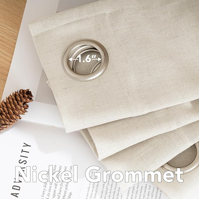 H.VERSAILTEX Elegant Natural Linen Blended Energy Efficient Light Filtering Linen Textured Curtains/Nickel Grommet Window Treatments Panels/Drapes (Set of 2, Ivory, 52"W x 45"L)