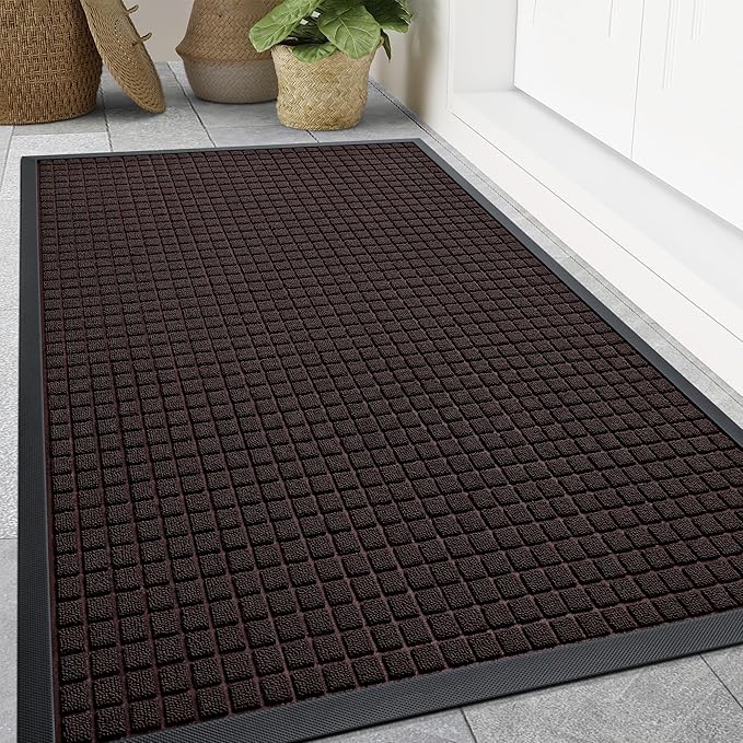 Smiry Front Door Mat Outside Entrance, Heavy Duty Natural Rubber Doormat, Non Slip, Trap Dirt and Moisture, Easy Clean, Low Profile Welcome Floor Mats for Indoor Outdoor Entry, 47x32 Inch, Brown